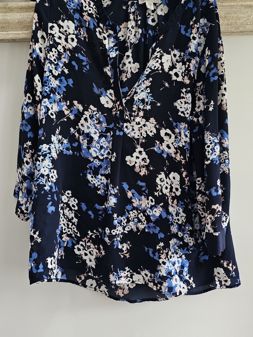 Lila Rose Navy Floral V-Neck Blouse with Blue & White Accents